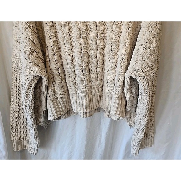 POL Chunky Knit‎ Crew Turtleneck Sweater Oversized Cropped Women's Size L Cream - Picture 6 of 16